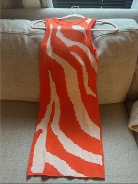 Amazon Essentials Orange and White Sleeveless Mini Dress